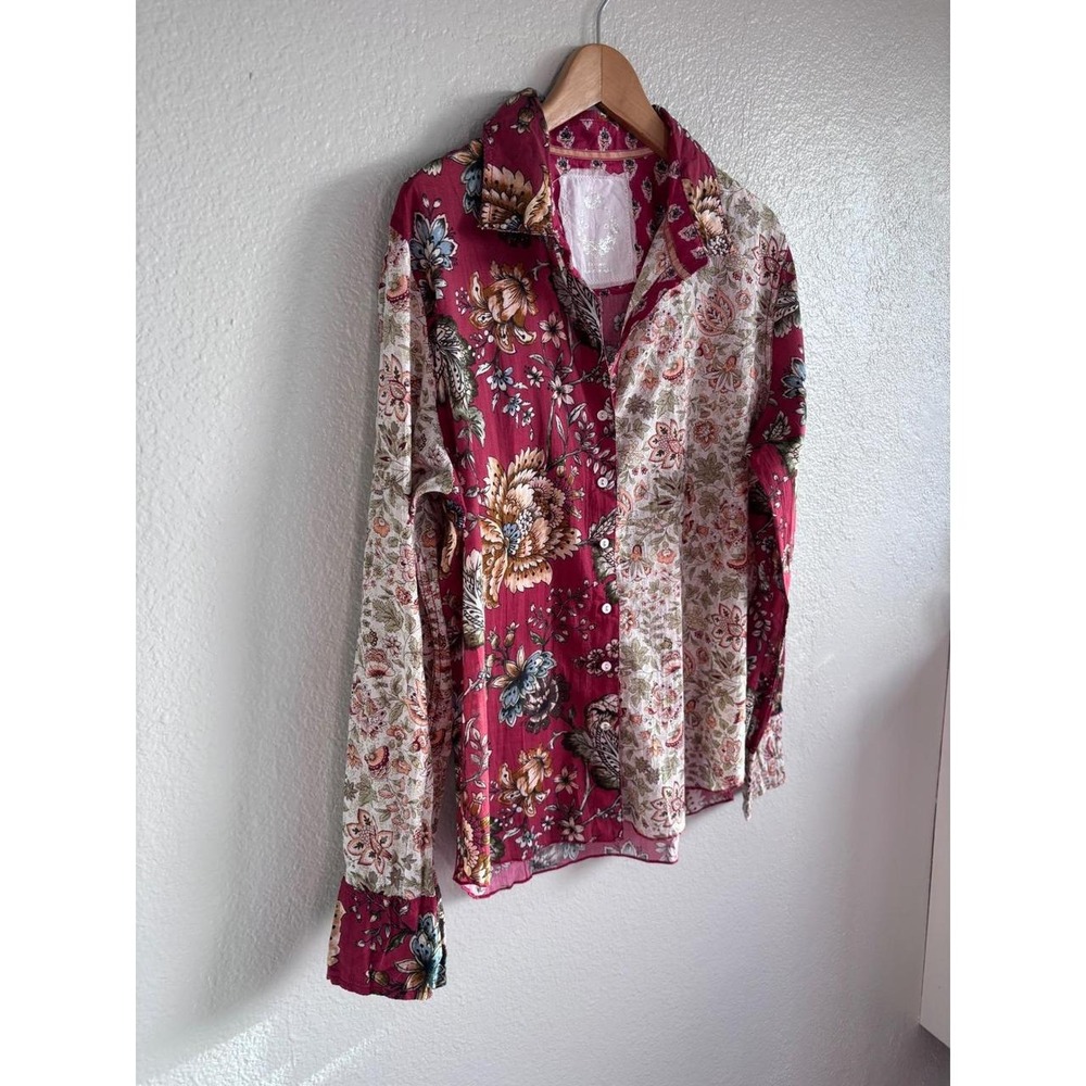 Cino Mixed Floral Patchwork Cotton Tunic Button Down Shirt Blouse XXL Boho Folk - Picture 5 of 13